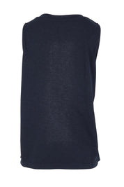 Product shot of the Fundamental Elysian Cotton Tank in colour Navy (Blue), from the back