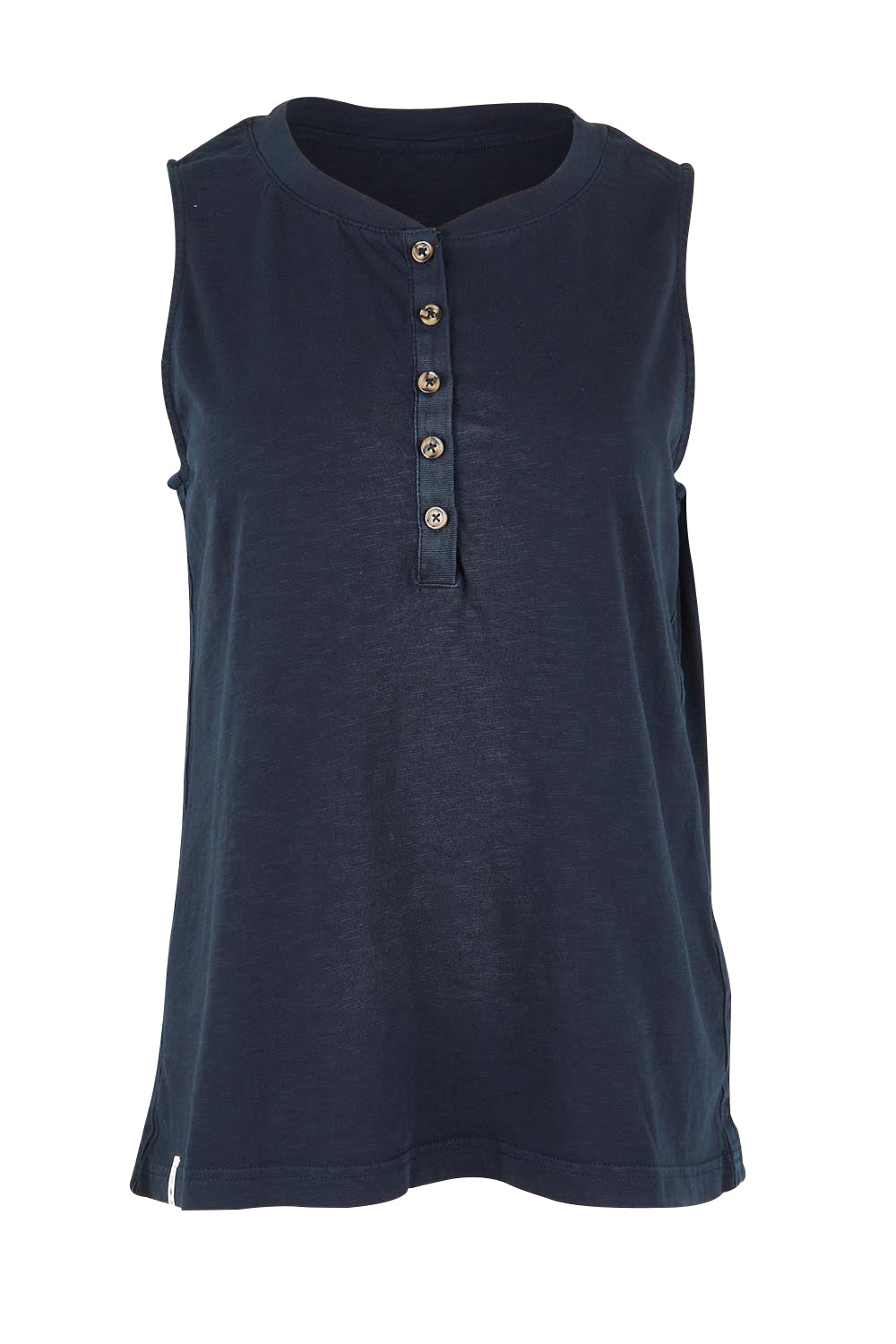 Product shot of the Fundamental Elysian Cotton Tank in colour Navy (Blue), from the front
