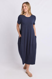Model Genericm wearing size sample of the Fundamental Diana Cotton Tee Dress - Navy in colour Navy, from the front