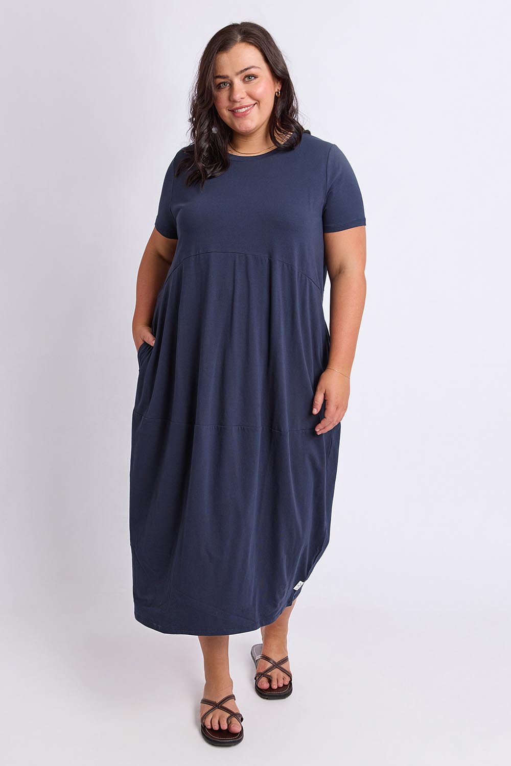 Model Genericm wearing size sample of the Fundamental Diana Cotton Tee Dress - Navy in colour Navy, from the front