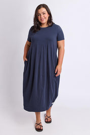 Model Genericm wearing size sample of the Fundamental Diana Cotton Tee Dress - Navy in colour Navy, from the front