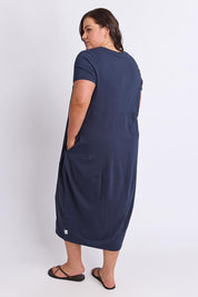 Model Genericm wearing size sample of the Fundamental Diana Cotton Tee Dress - Navy in colour Navy, from the front