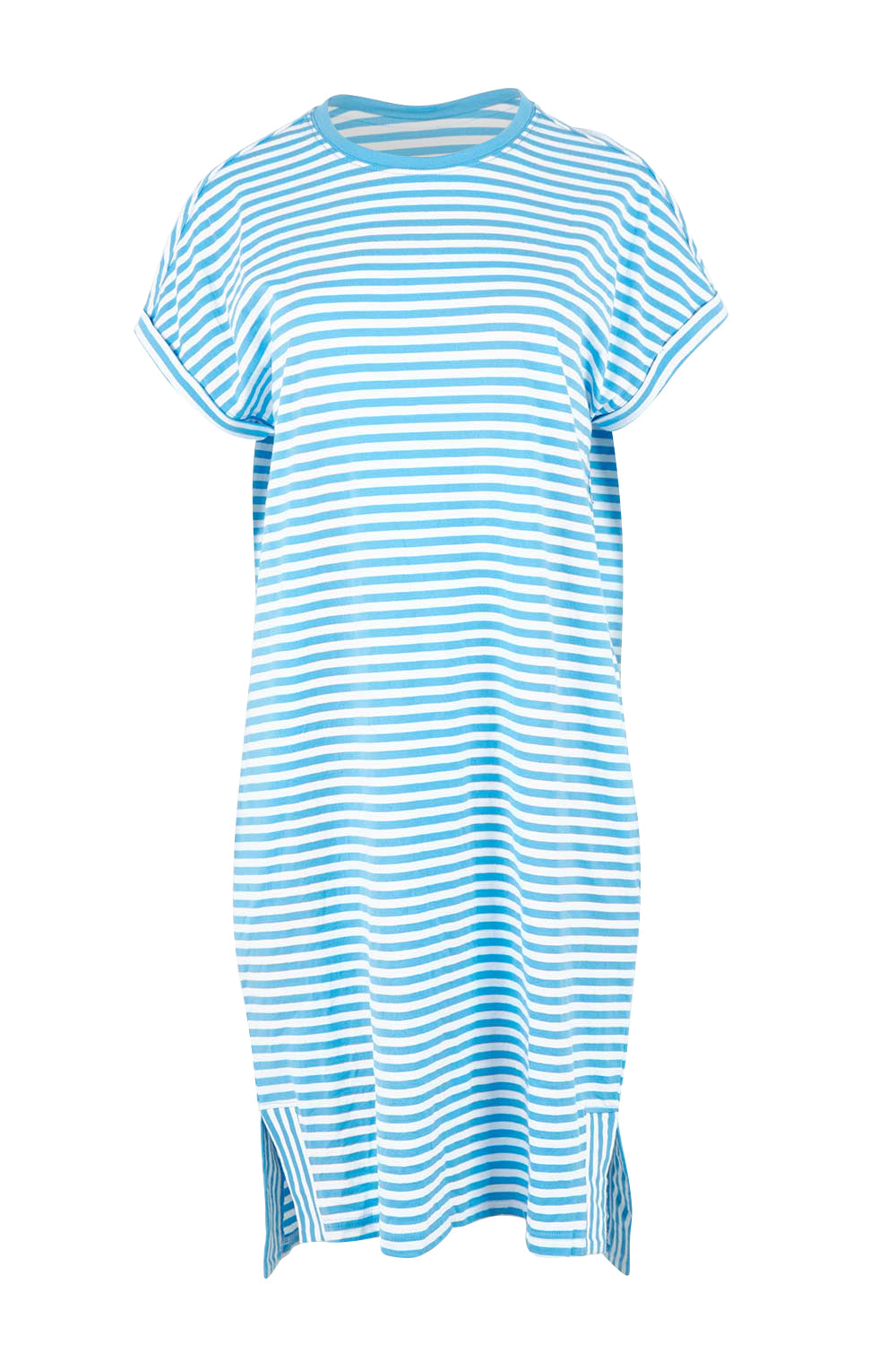 Product shot of the Fundamental Yarra Stripe Cotton Dress – Azureblue in colour Azureblue, from the front