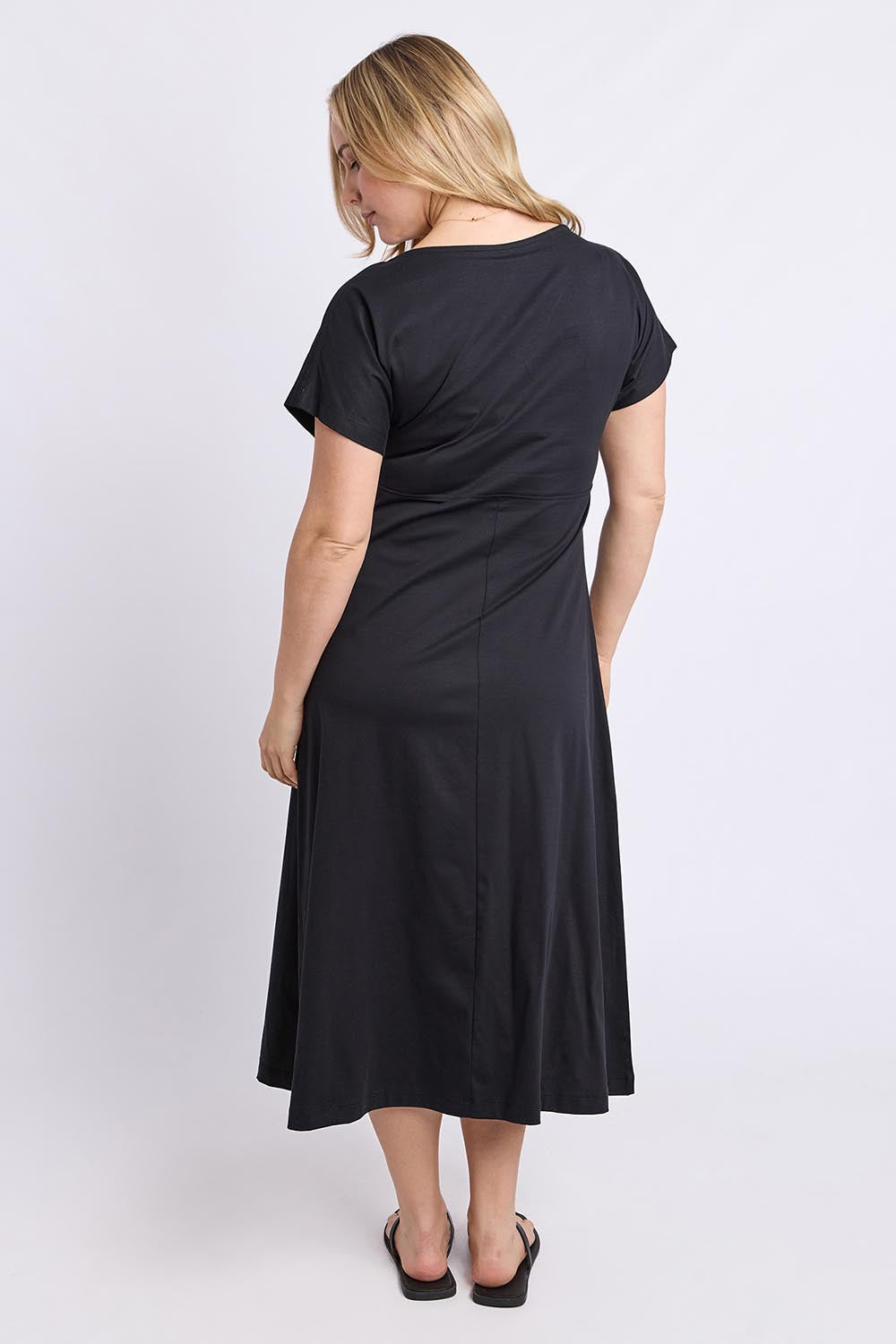 Model Genericm wearing size sample of the Fundamental Lottie Cotton Dress – Black in colour Black, from the front