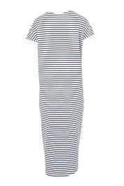 Product shot of the Fundamental Maggie Stripe Cotton Dress – Whitenavy in colour Whitenavy, from the back