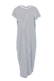 Product shot of the Fundamental Maggie Stripe Cotton Dress – Whitenavy in colour Whitenavy, from the front
