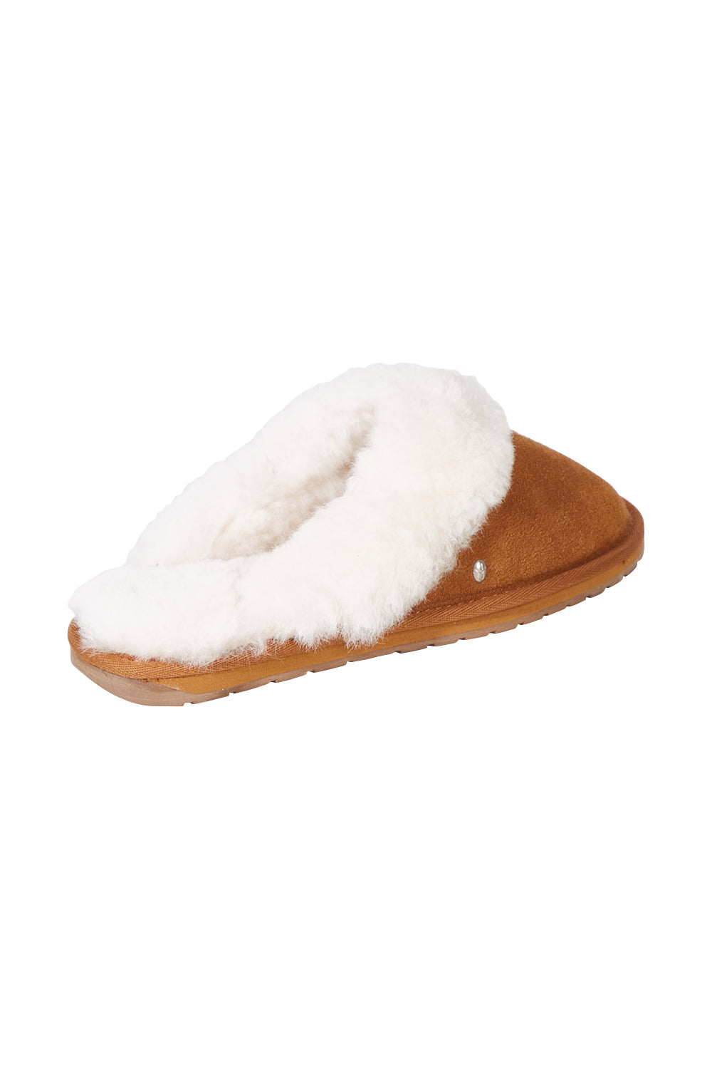 Product shot of the Jolie Sheepskin Slipper in colour Chestnut, from the back