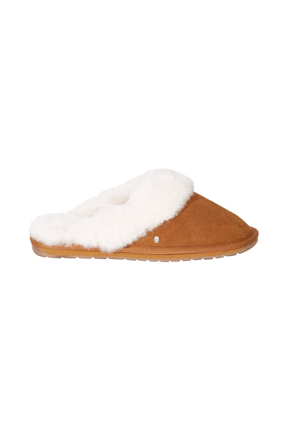 Product shot of the Jolie Sheepskin Slipper in colour Chestnut, from the front