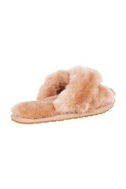 Product shot of the Mayberry Slipper Slide in colour Camel, from the back
