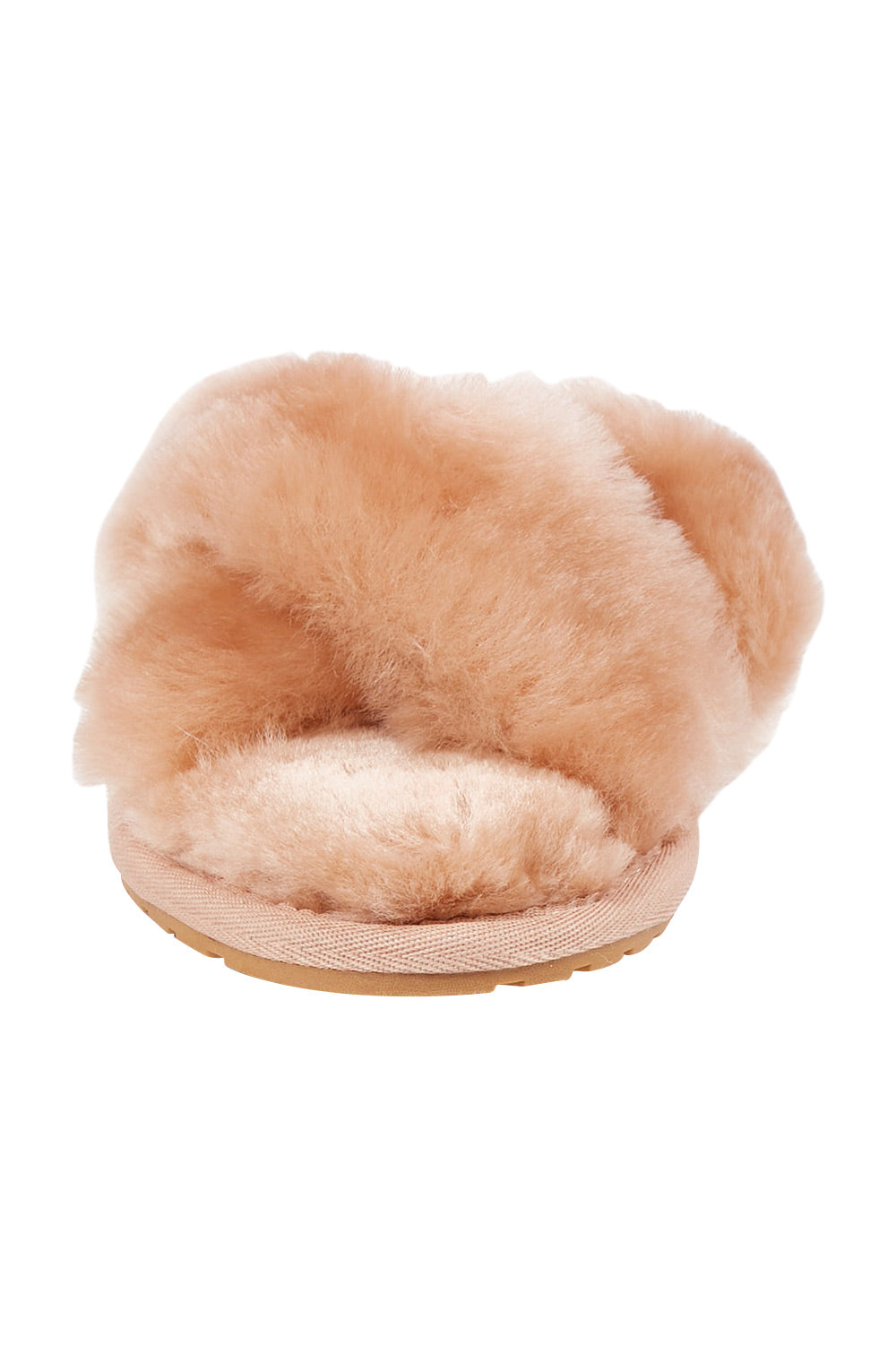 Product shot of the Mayberry Slipper Slide in colour Camel, detail
