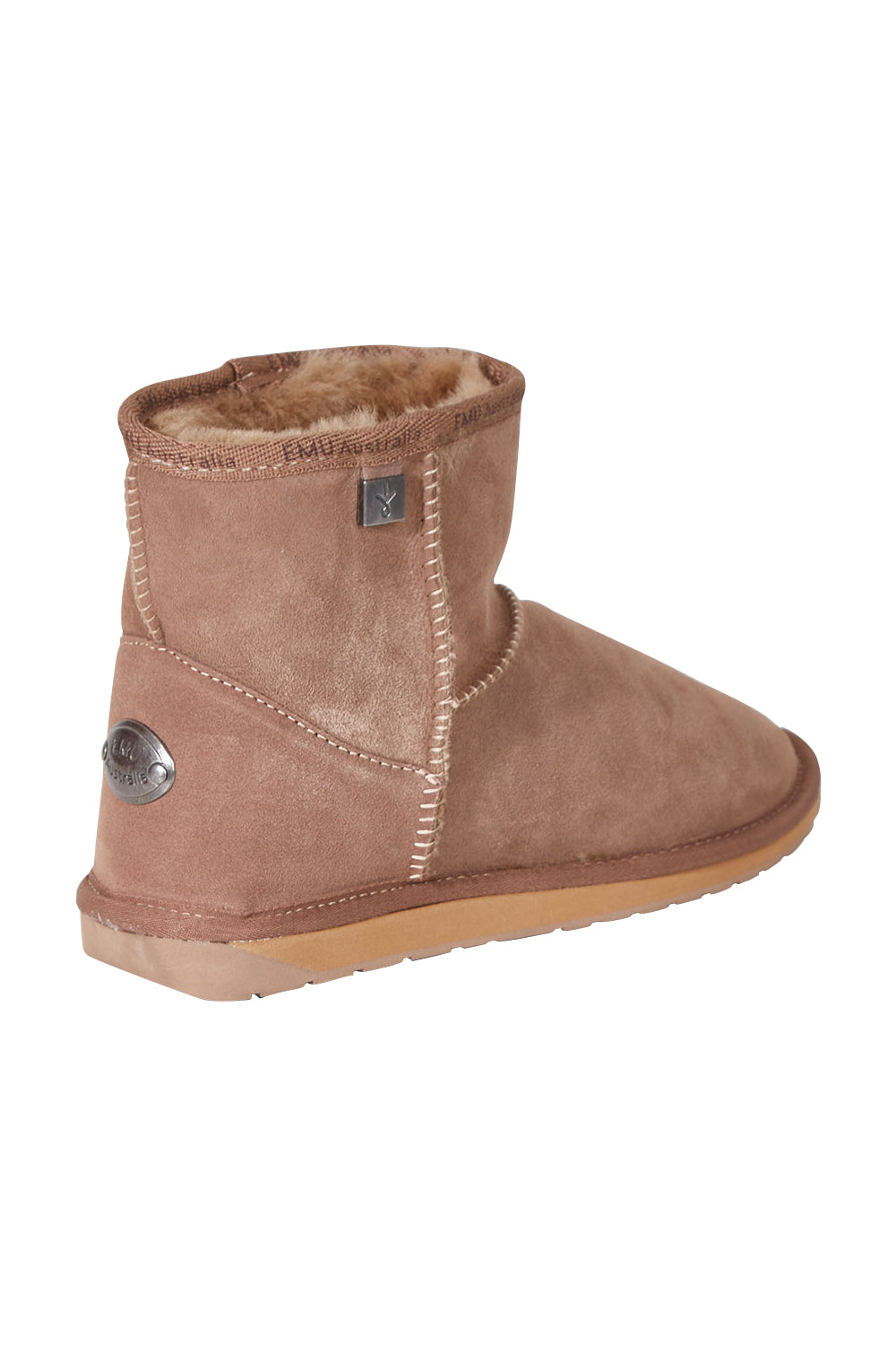 Product shot of the Platinum Stinger Mini Ugg Boots in colour Mushroom, from the back