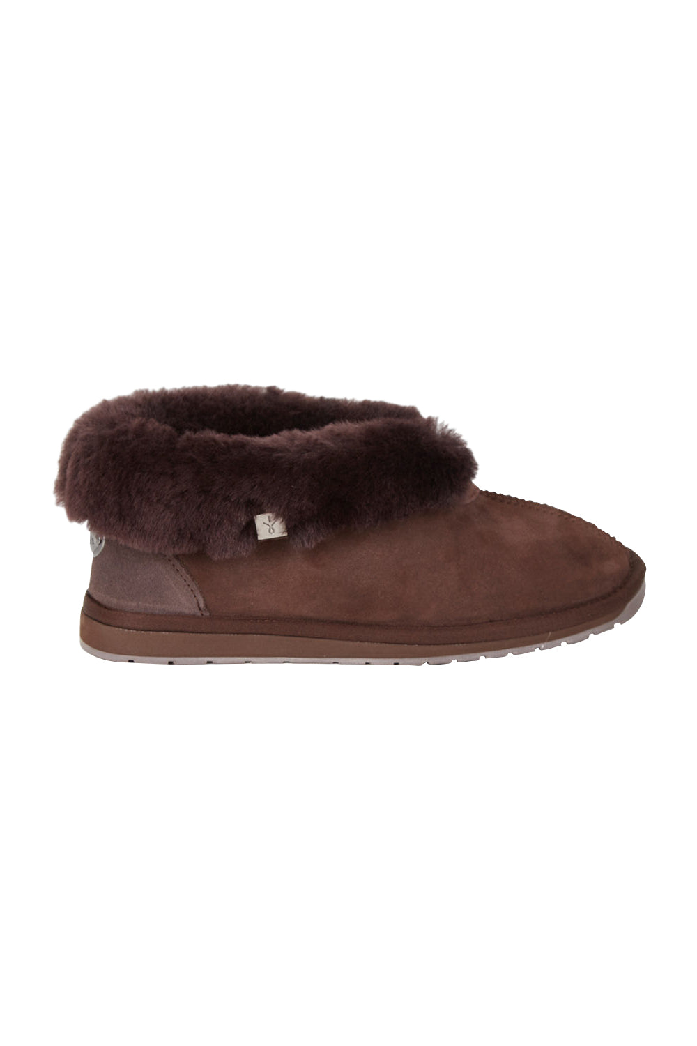 Product shot of the Platinum Albany Sheepskin Australian Slipper in colour Chocolate, from the front