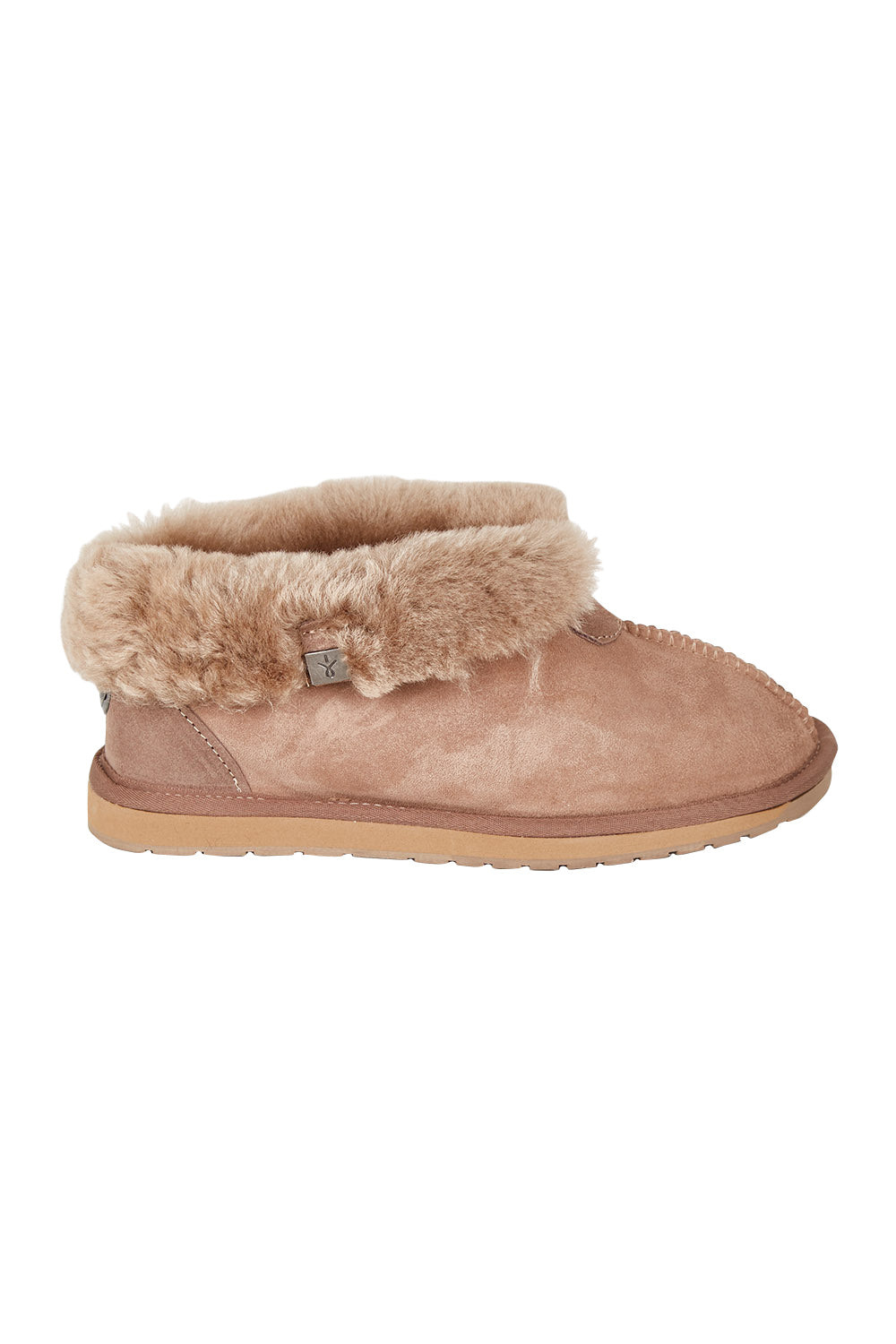 Product shot of the Platinum Albany Sheepskin Australian Slipper in colour Mushroom, from the front