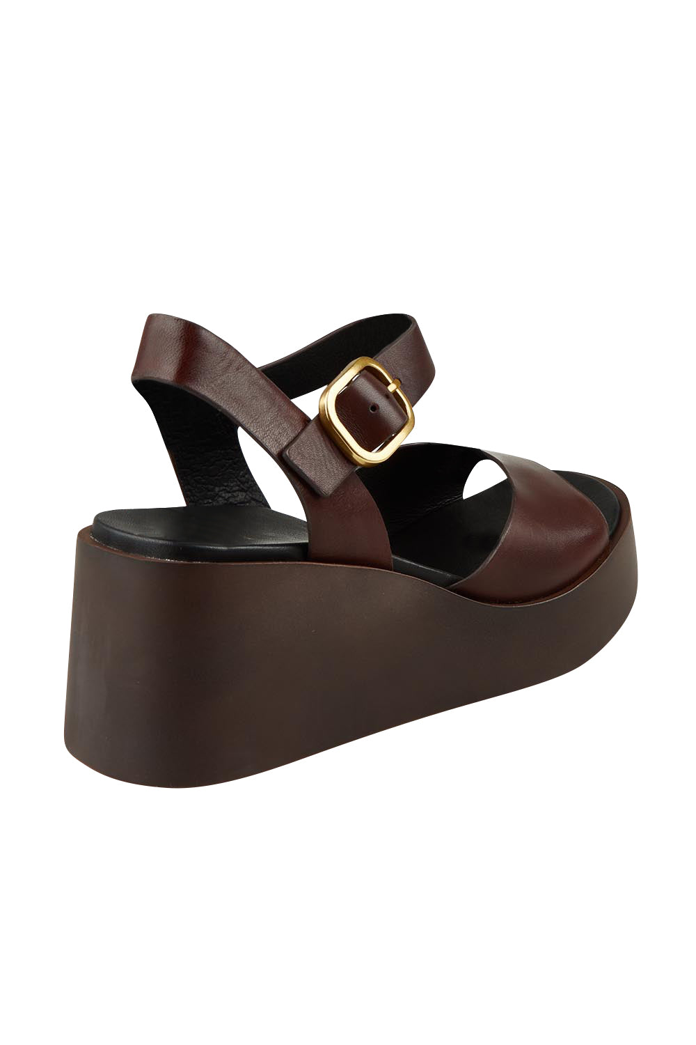 Product shot of the Ariya Leather Wedge in colour Chestnut, from the back