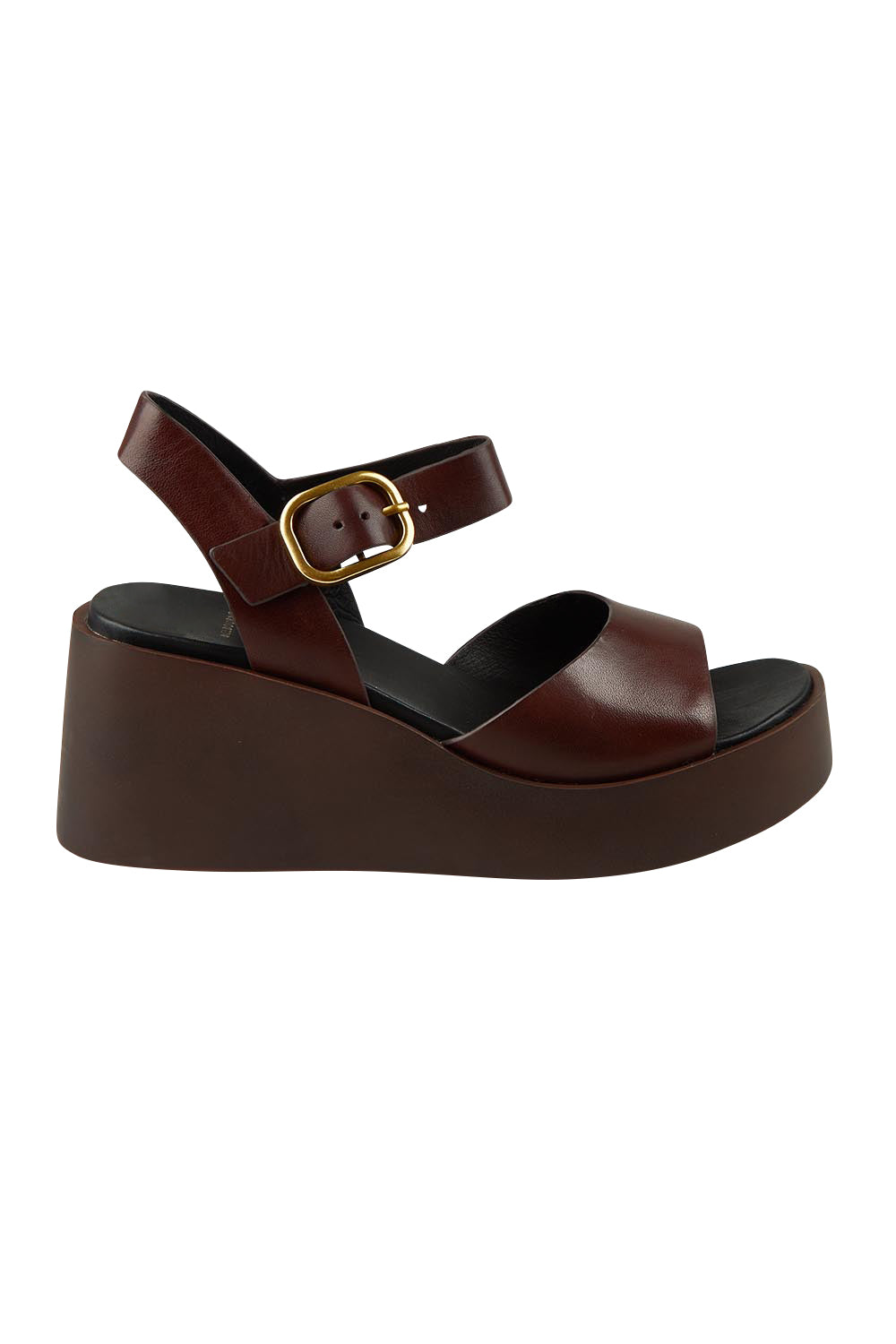 Product shot of the Ariya Leather Wedge in colour Chestnut, from the front