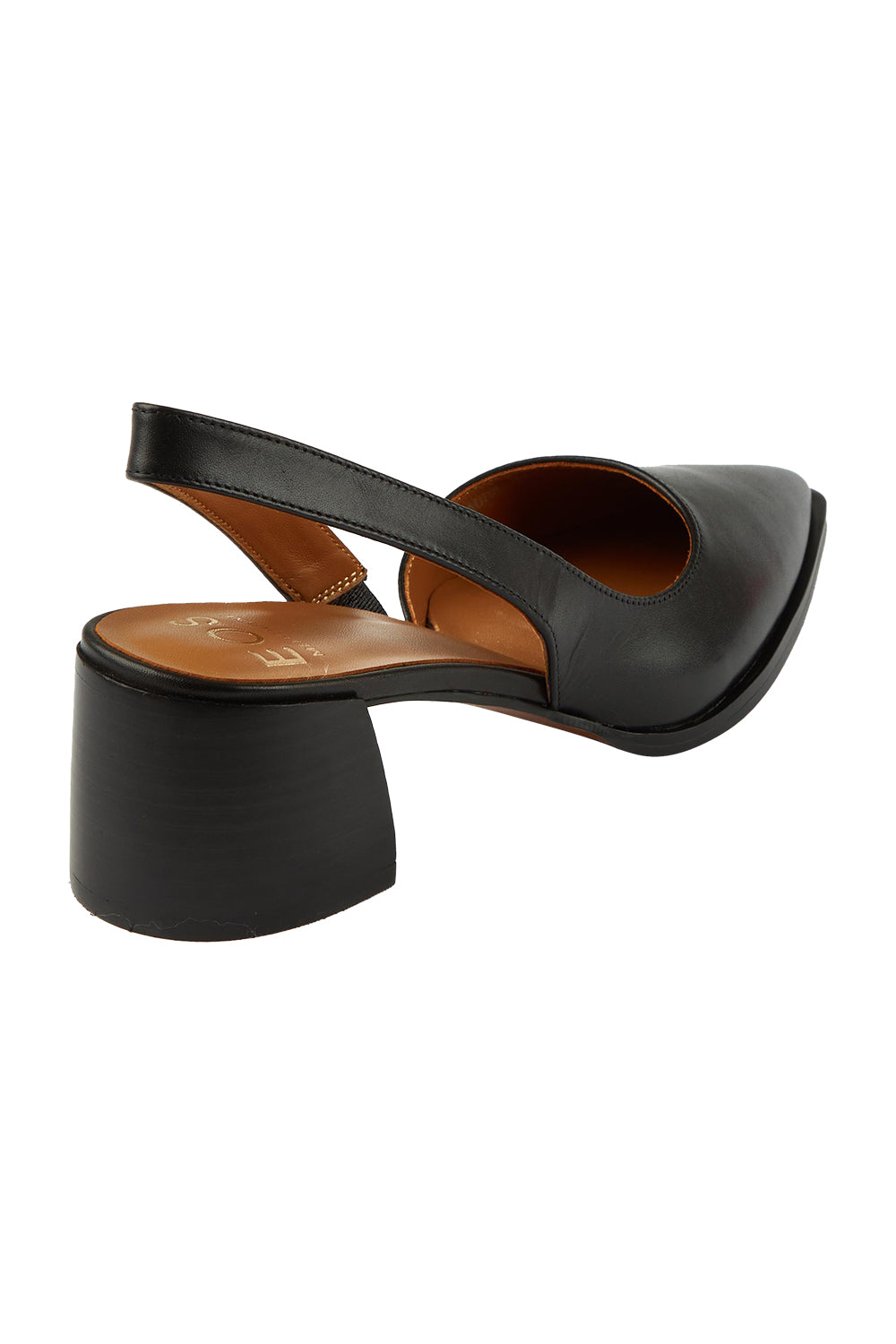 Product shot of the Aura Leather Heel in colour Black (Black), from the back