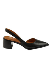 Product shot of the Aura Leather Heel in colour Black (Black), from the front