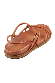 Product shot of the Carmina Leather Flat in colour Brandy, from the back