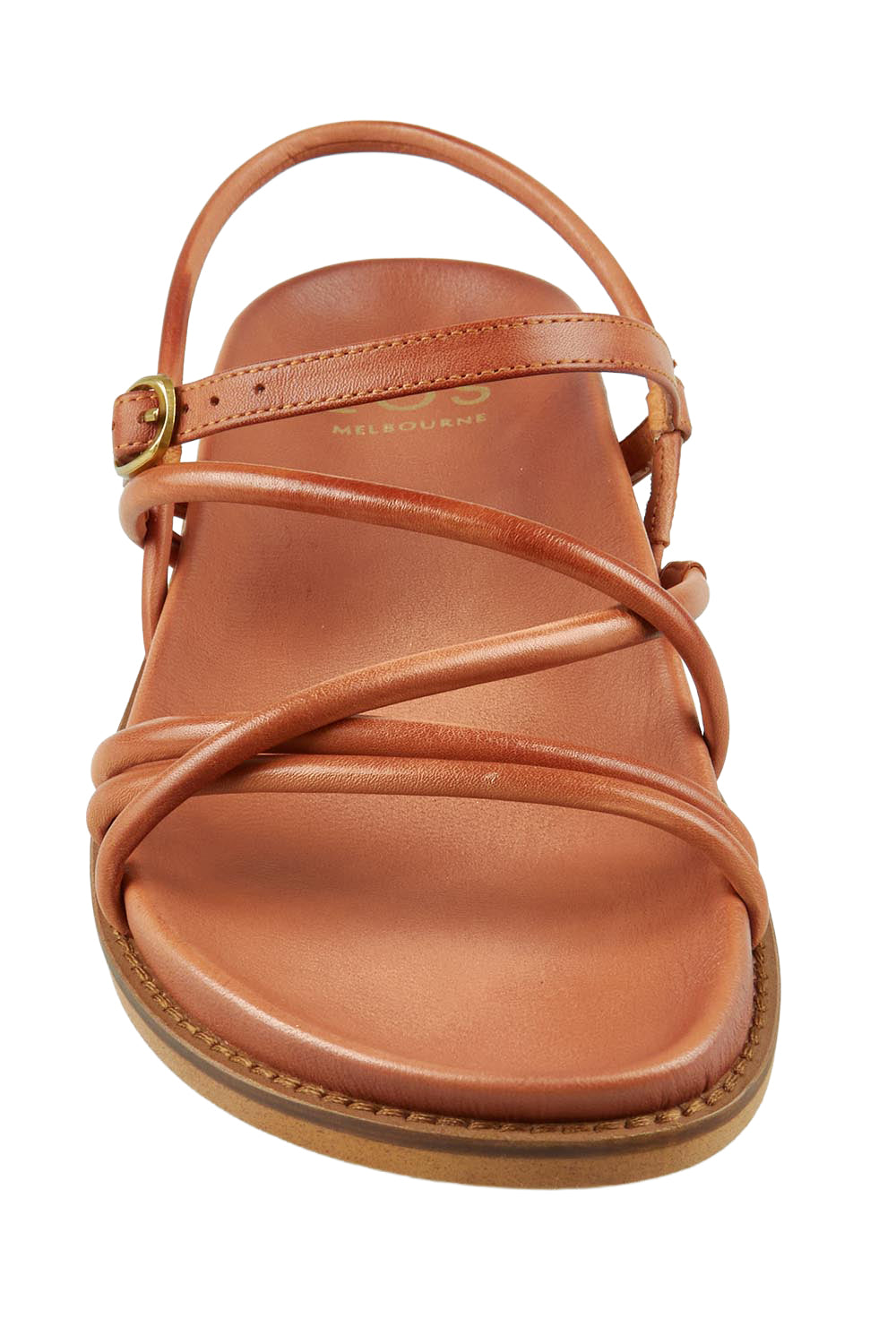 Product shot of the Carmina Leather Flat in colour Brandy, detail