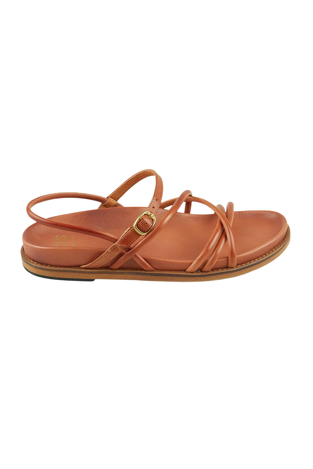 Product shot of the Carmina Leather Flat in colour Brandy, from the front