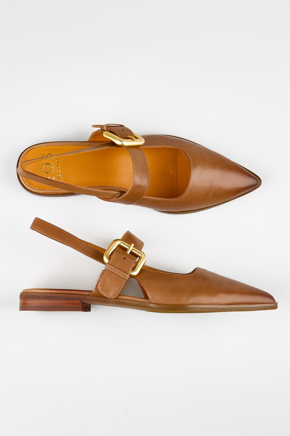 Model Genericm wearing size sample of the Goldie Flat - Pecan in colour Pecan, from an angle