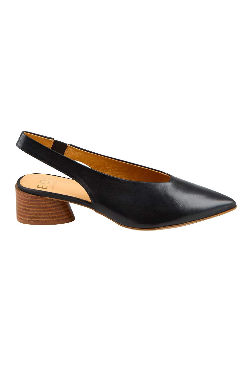 Product shot of the Hatti Heel - Black in colour Black, from the front