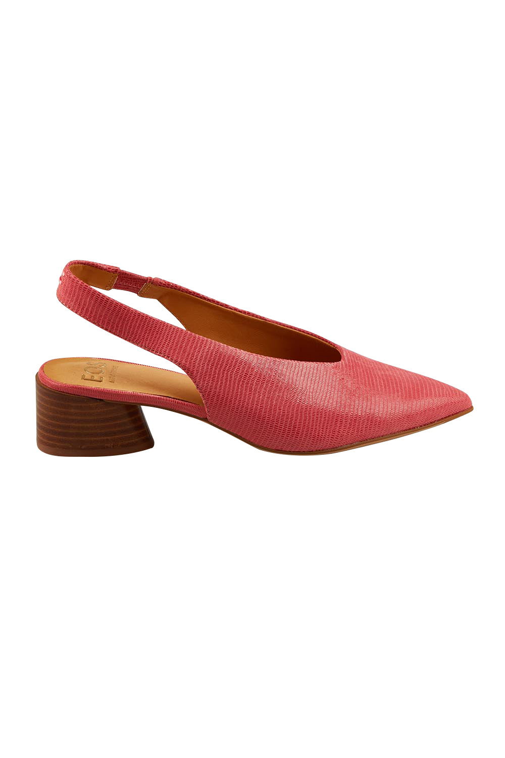 Product shot of the Hatti Leather Heel in colour Melon (Pink), from the front