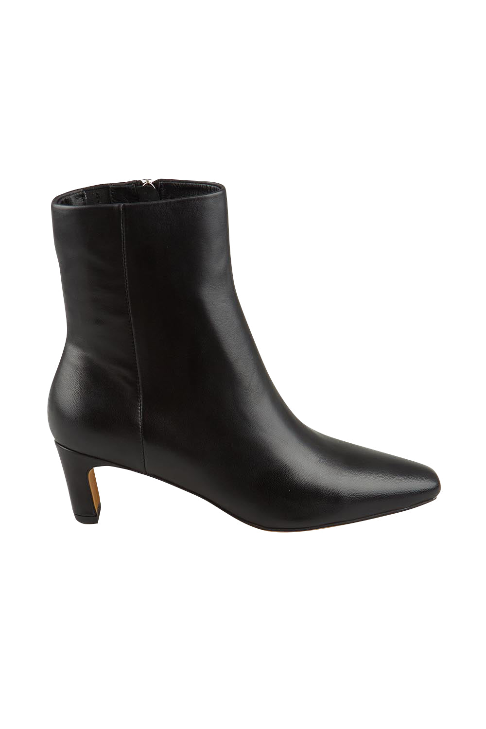 Product shot of the Kitan Leather Ankle Boot in colour Black (Black), from the front