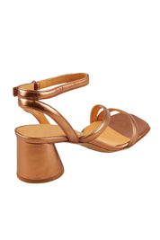 Product shot of the Petricia Leather Heel in colour Copper (Metallics), from the back