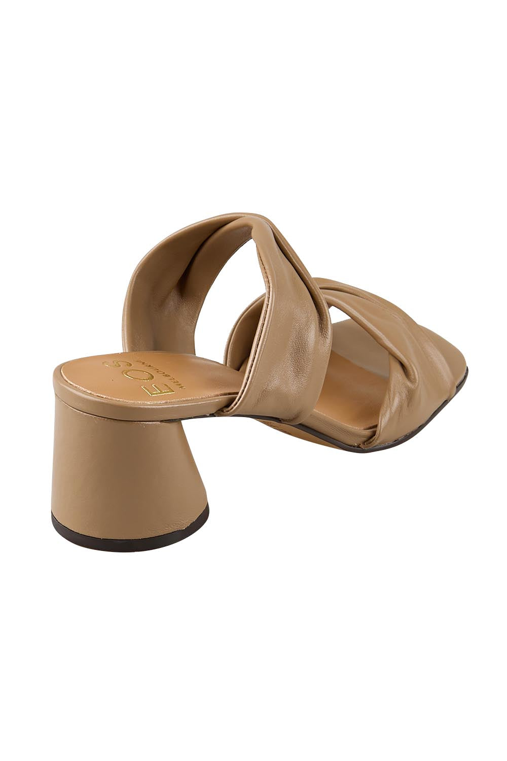 Product shot of the Petris Heel - Pecan in colour Pecan, from the back