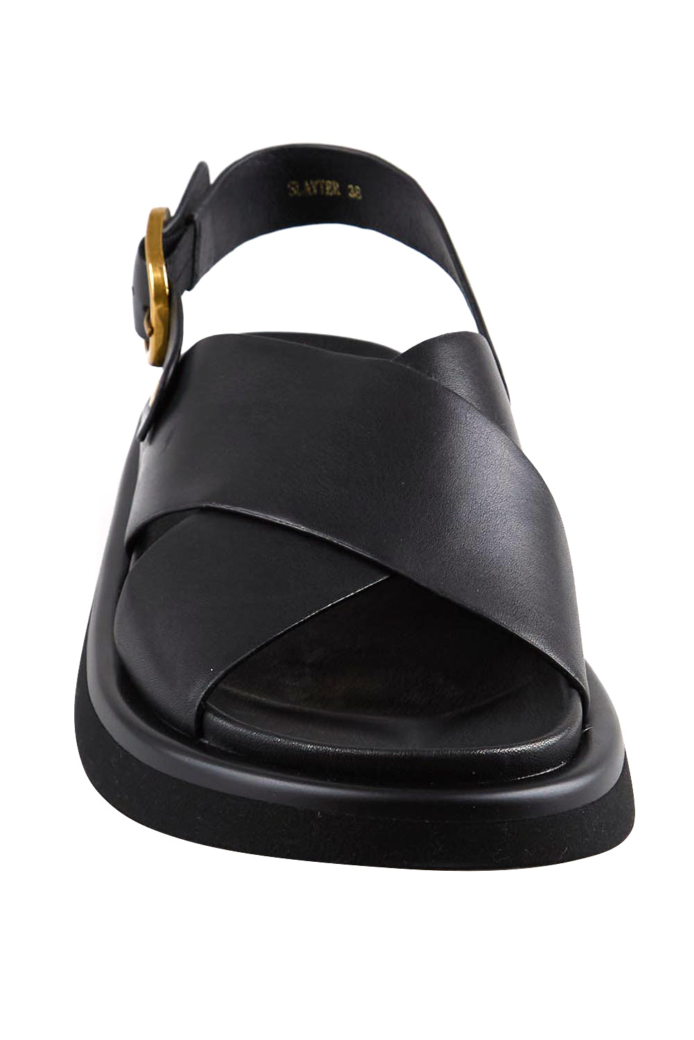 Product shot of the Slayter Sandal - Black in colour Black, showing detail