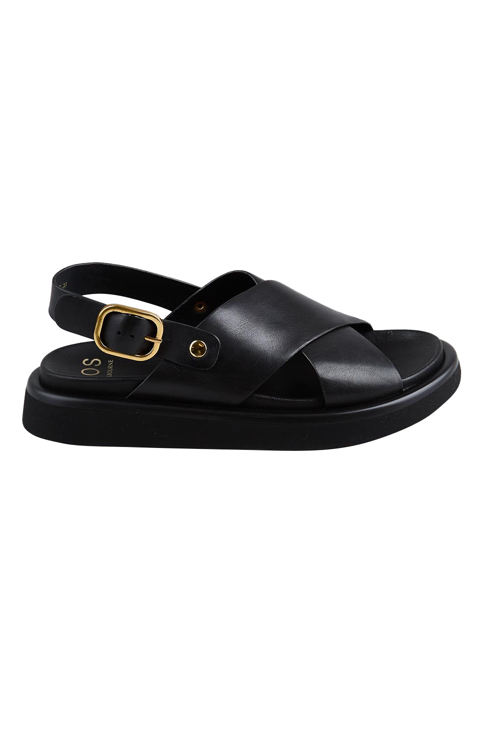 Product shot of the Slayter Sandal - Black in colour Black, from the front
