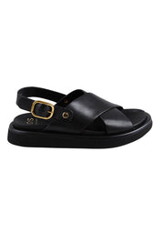 Product shot of the Slayter Sandal - Black in colour Black, from the front