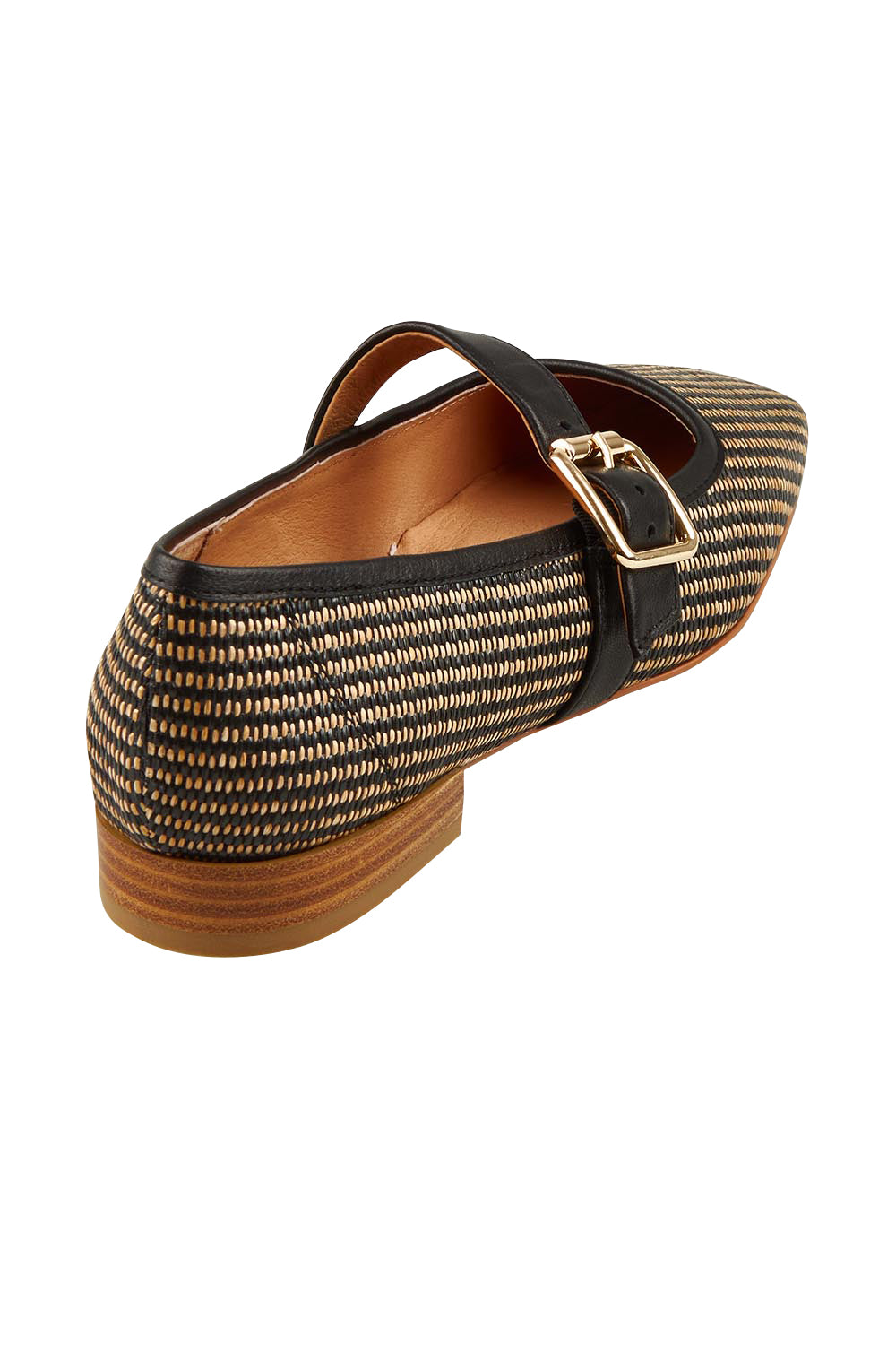 Product shot of the Sophy Leather Flat in colour Blackgrass (Black), from the back