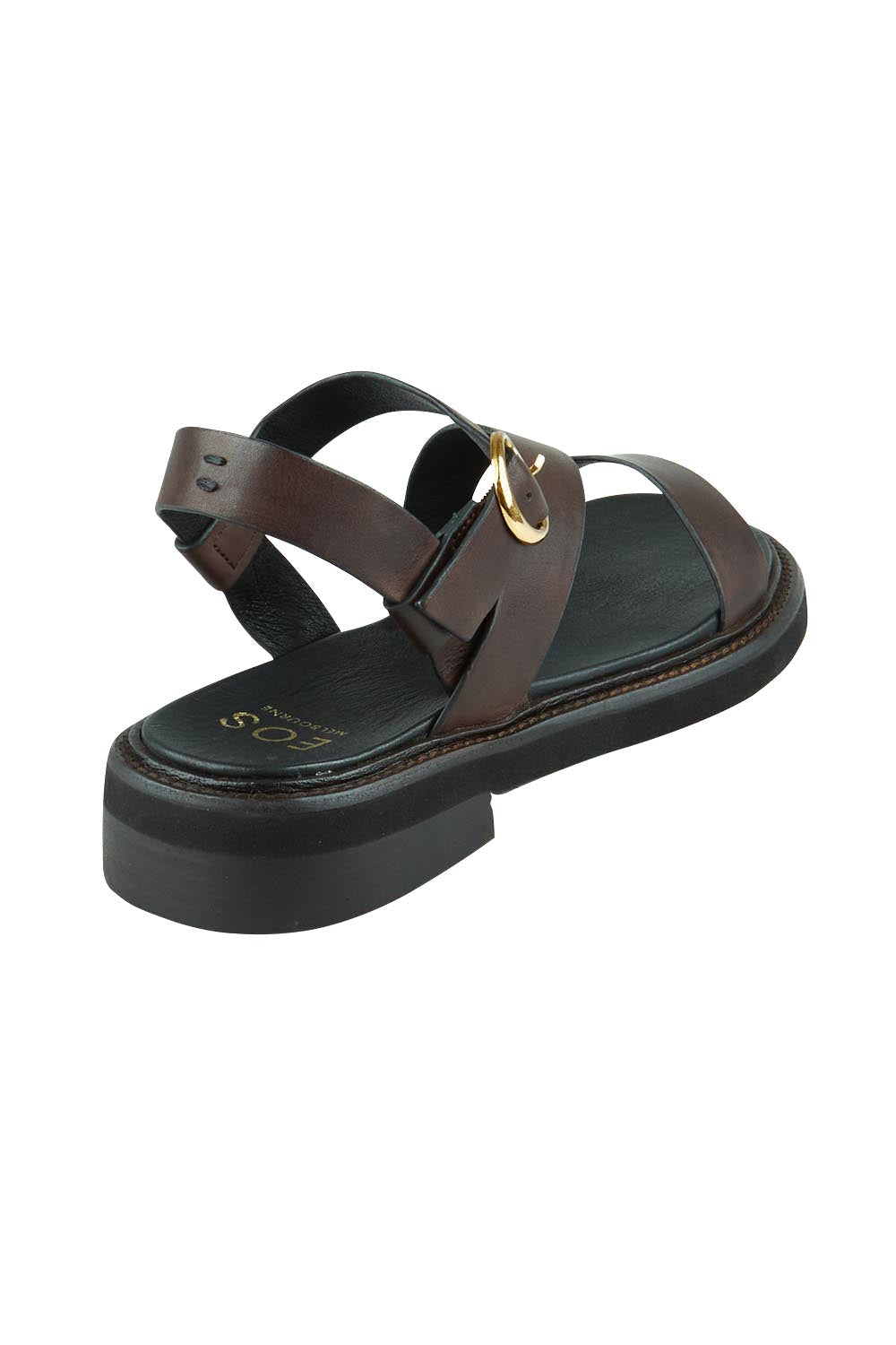 Product shot of the Starla Leather Flat in colour Chocolate, from the back