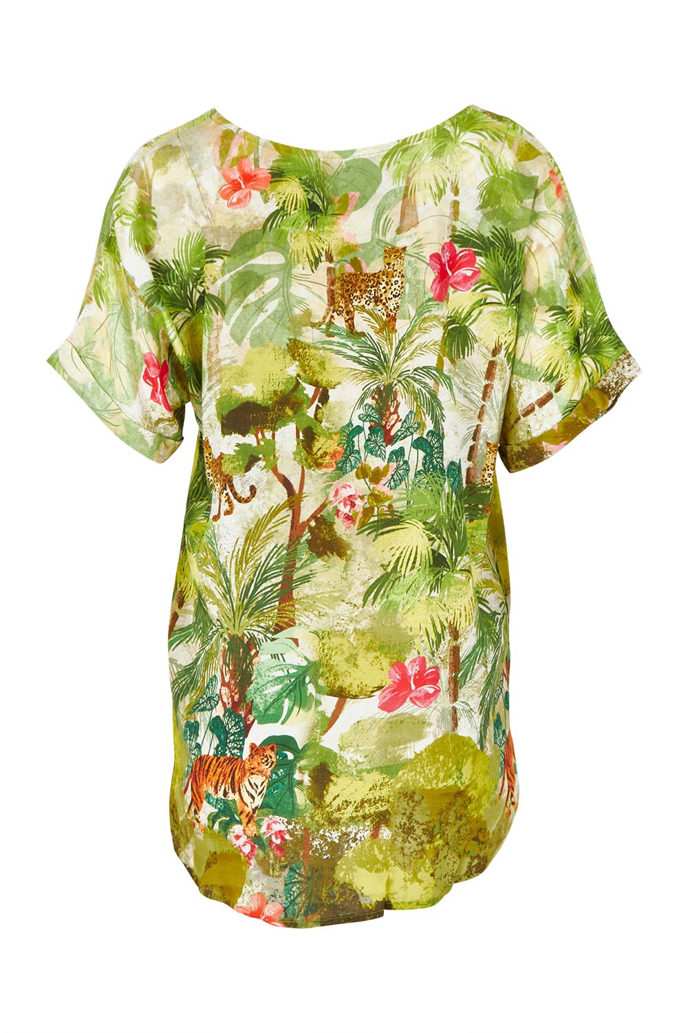 Product shot of the Cecilla Short Sleeve Top in colour Print, from the back