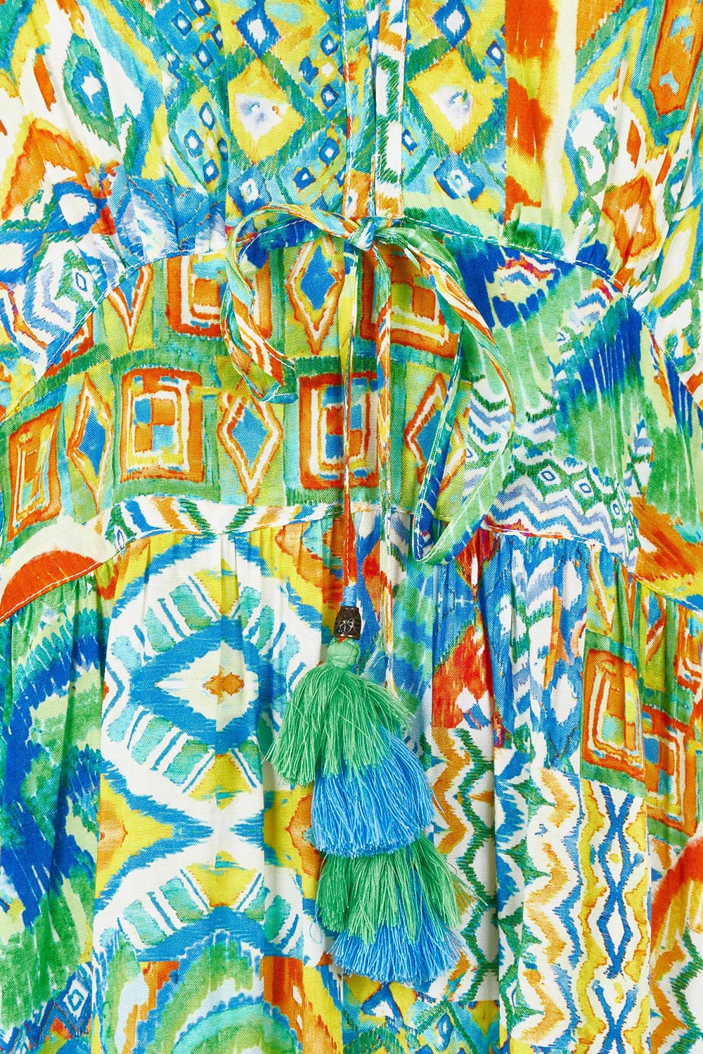 Product shot of the Fiorella Waist Dress in colour Print, detail