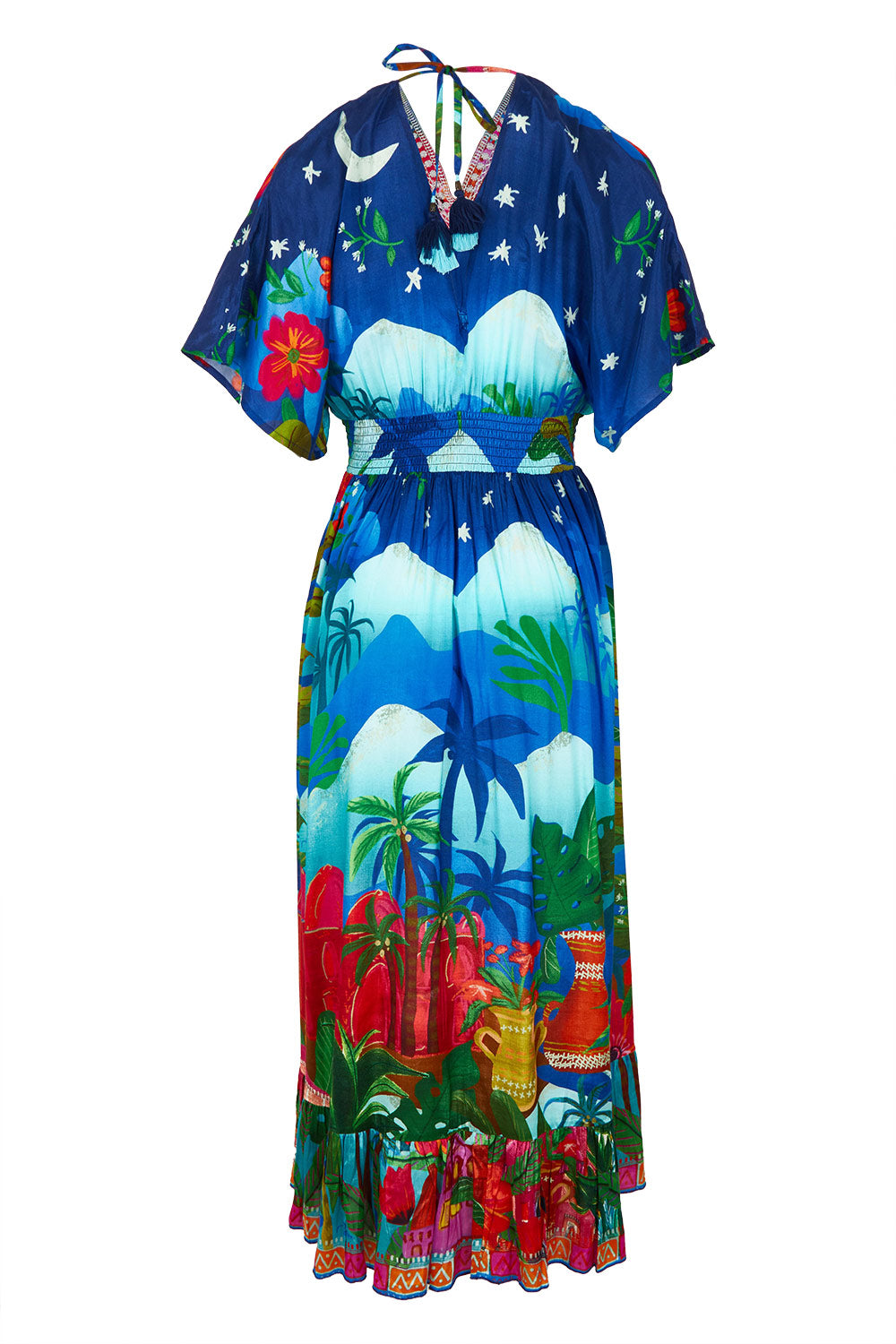 Product shot of the Arabian Nights Shirred Waist Dress in colour Print, from the back