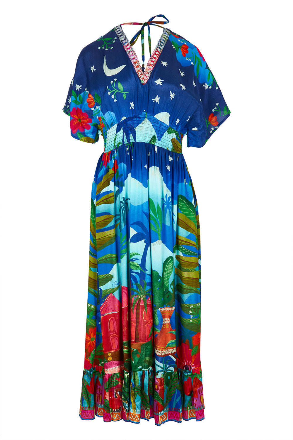 Product shot of the Arabian Nights Shirred Waist Dress in colour Print, from the front