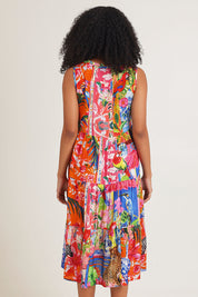 Model Ziara wearing size 10 of the Stefania Sleeveless Dress in colour Print, from the back