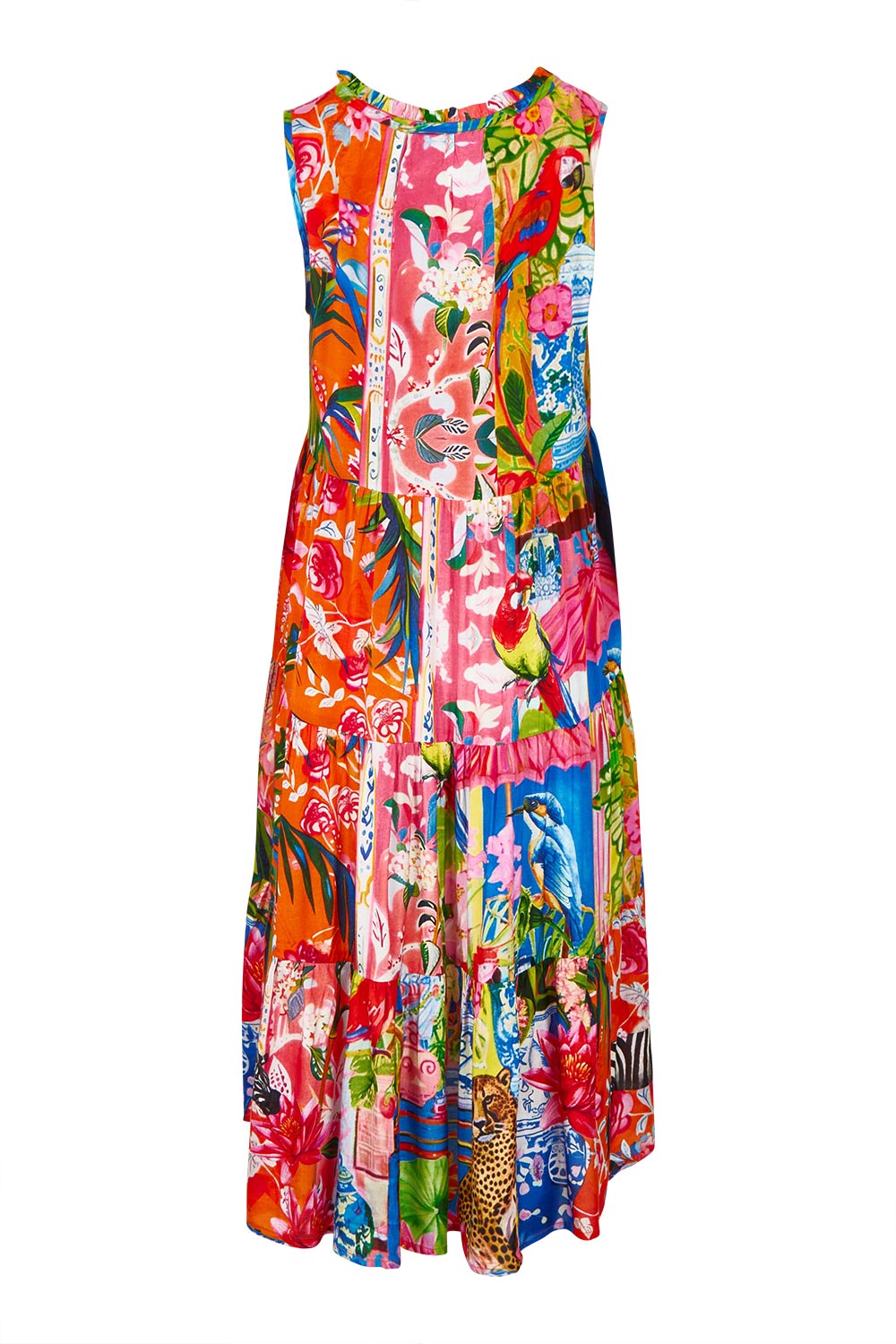 Product shot of the Stefania Sleeveless Dress in colour Print, from the back