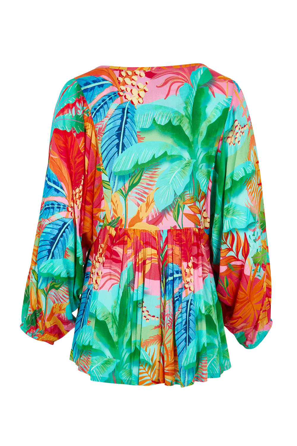 Product shot of the Alisa Boho Top in colour Print (Green), from the back