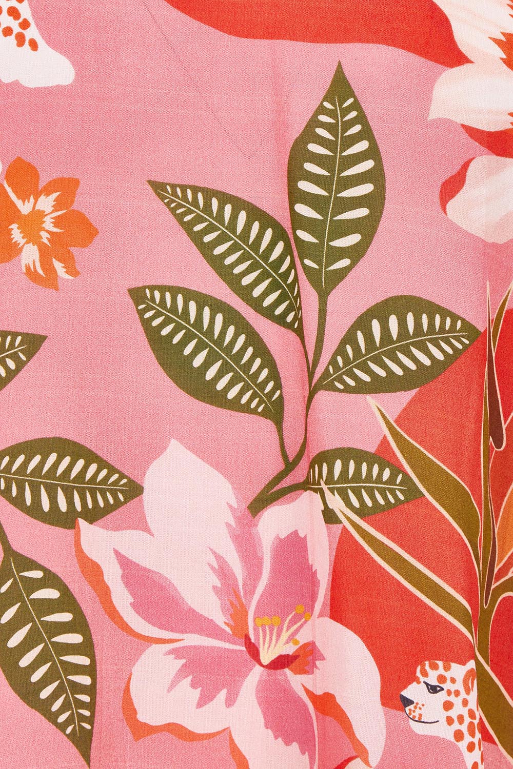 Product shot of the Aria V Neck Top in colour Print (Pink), detail