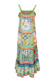 Product shot of the Tara Maxi Strappy Dress in colour Print (Green), from the back