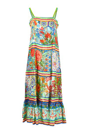 Product shot of the Tara Maxi Strappy Dress in colour Print (Green), from the front