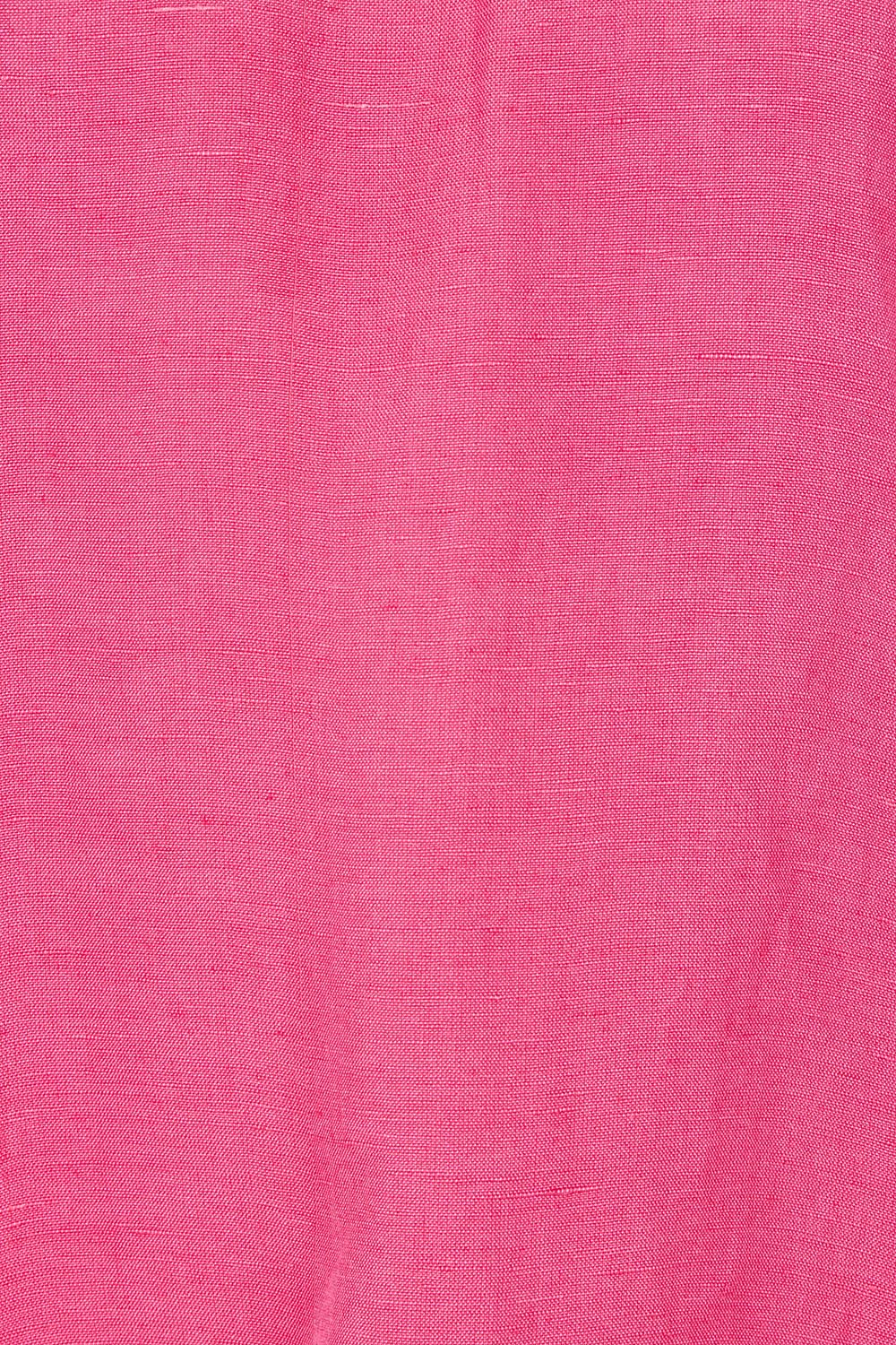 Product shot of the Gather Neck 3/4 Sleeve Linen Blend Top in colour Hotpink (Blue), detail