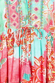 Product shot of the Sarah Midi Dress in colour Print (Green), detail