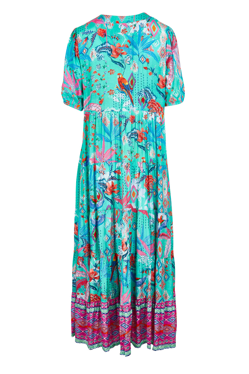 Product shot of the Marina Maxi Dress in colour Print (Blue), from the back