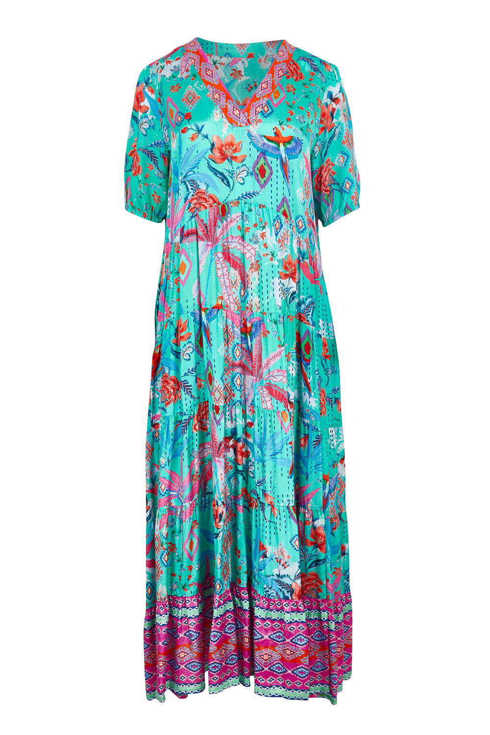 Product shot of the Marina Maxi Dress in colour Print (Blue), from the front