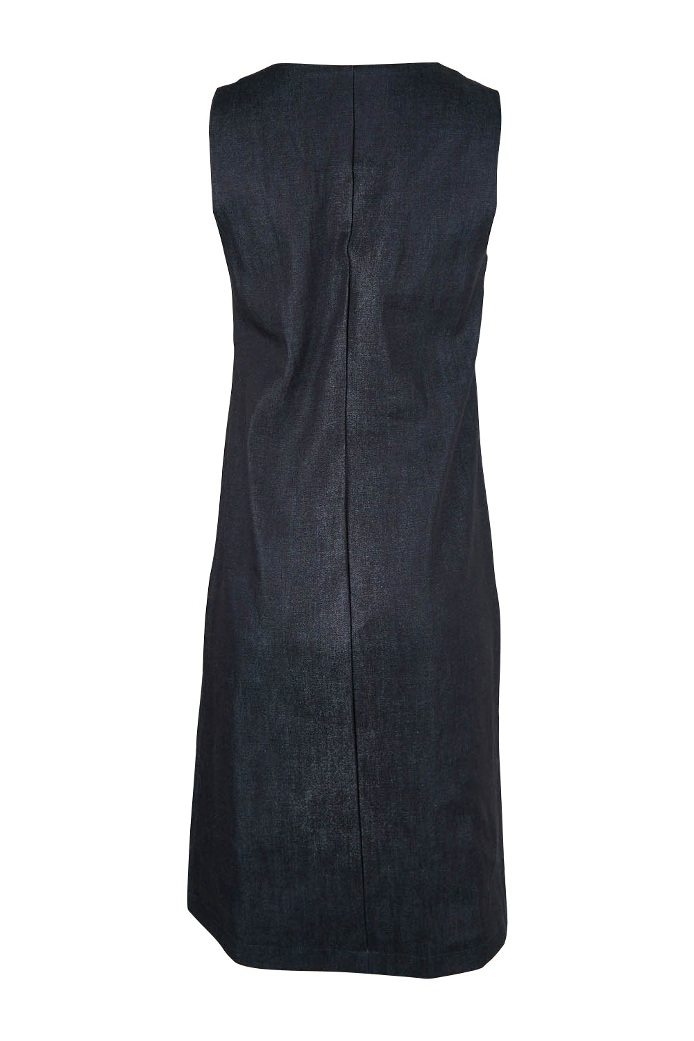Product shot of the Susanne Denim Dress in colour Indigo (Blue), from the back